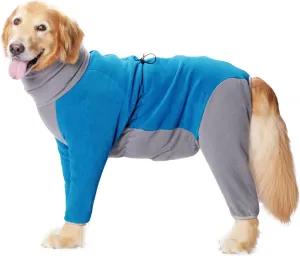 Fleece Coats for Large Medium Dogs, Winter Warm Dog Coats w/ High Collar & Full Body Protection - Windproof, Comfortable, Perfect for Cold Weather & Snow - Blue, 4X-Large