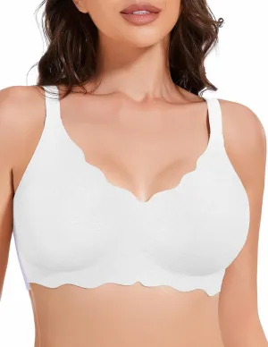 Floral Wireless Bras for Women No Underwire Seamless Bralettes for Women with Support V Neck Wavy Womens Bras