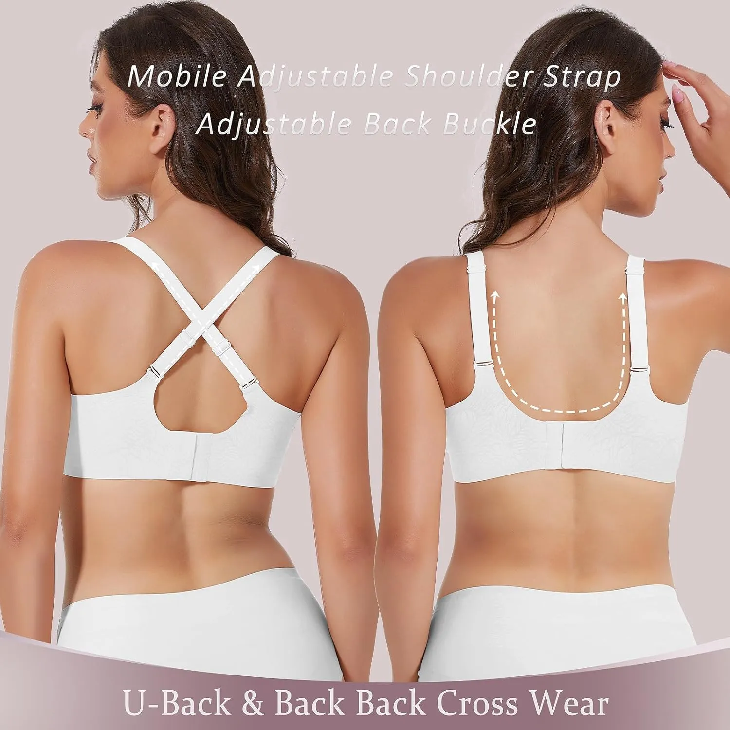 Floral Wireless Bras for Women No Underwire Seamless Bralettes for Women with Support V Neck Wavy Womens Bras