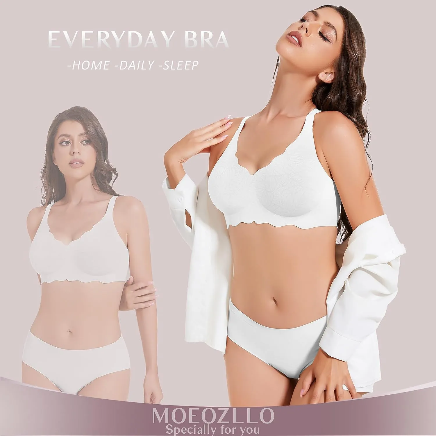 Floral Wireless Bras for Women No Underwire Seamless Bralettes for Women with Support V Neck Wavy Womens Bras