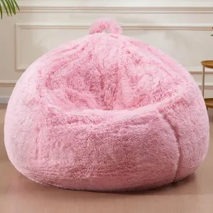 Fluffy Bean Bag for Stuffed Animals Storage, Faux Fur Washable Bean Bag Chair Cover(No Filler) for Textile Plush Toys, Beanbag Chair Cover for Adults Kids Teens, 6FT, Pink