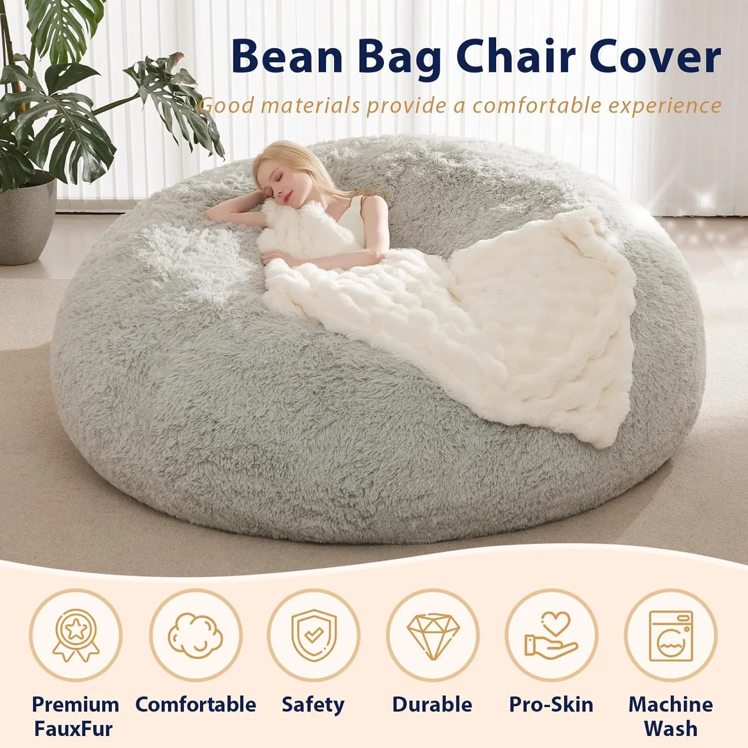 Fluffy Bean Bag for Stuffed Animals Storage, Faux Fur Washable Bean Bag Chair Cover(No Filler) for Textile Plush Toys, Beanbag Chair Cover for Adults Kids Teens, 6FT, Pink