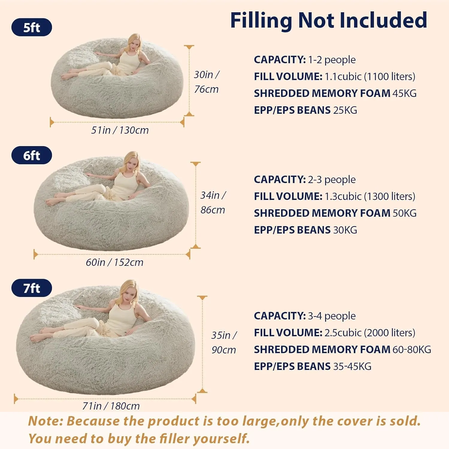 Fluffy Bean Bag for Stuffed Animals Storage, Faux Fur Washable Bean Bag Chair Cover(No Filler) for Textile Plush Toys, Beanbag Chair Cover for Adults Kids Teens, 6FT, Pink