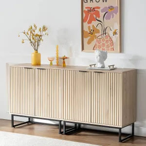 Fluted Storage Cabinets Set of 2, Sideboard Buffet Cabinet Modern Accent Cabinet with Adjustable Shelves, Credenza, Entryway Console Table for Living Room, Light Oak