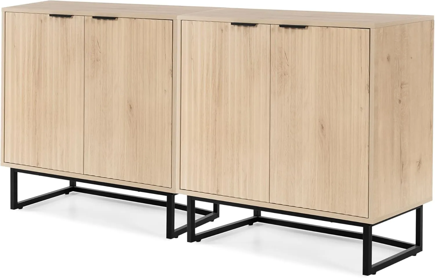 Fluted Storage Cabinets Set of 2, Sideboard Buffet Cabinet Modern Accent Cabinet with Adjustable Shelves, Credenza, Entryway Console Table for Living Room, Light Oak