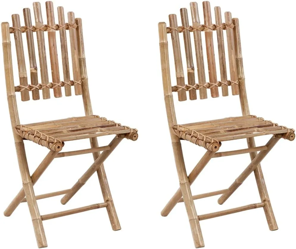 Folding Bamboo Patio Chairs with Cushions 2 Pack Light Blue Outdoor Furniture Set for Garden, Poolside, Camping - Foldable Lounge Chairs