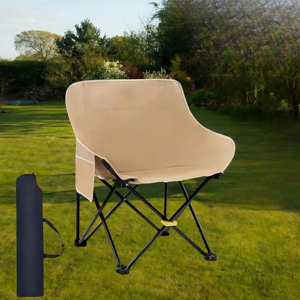 Folding Camping Chair, Lightweight Portable Lawn Chairs with Carry Bag, 600D Oxford Compact Outdoor Picnic Stool for Hiking, Beach, Fishing, and Market Stalls (Yellow)