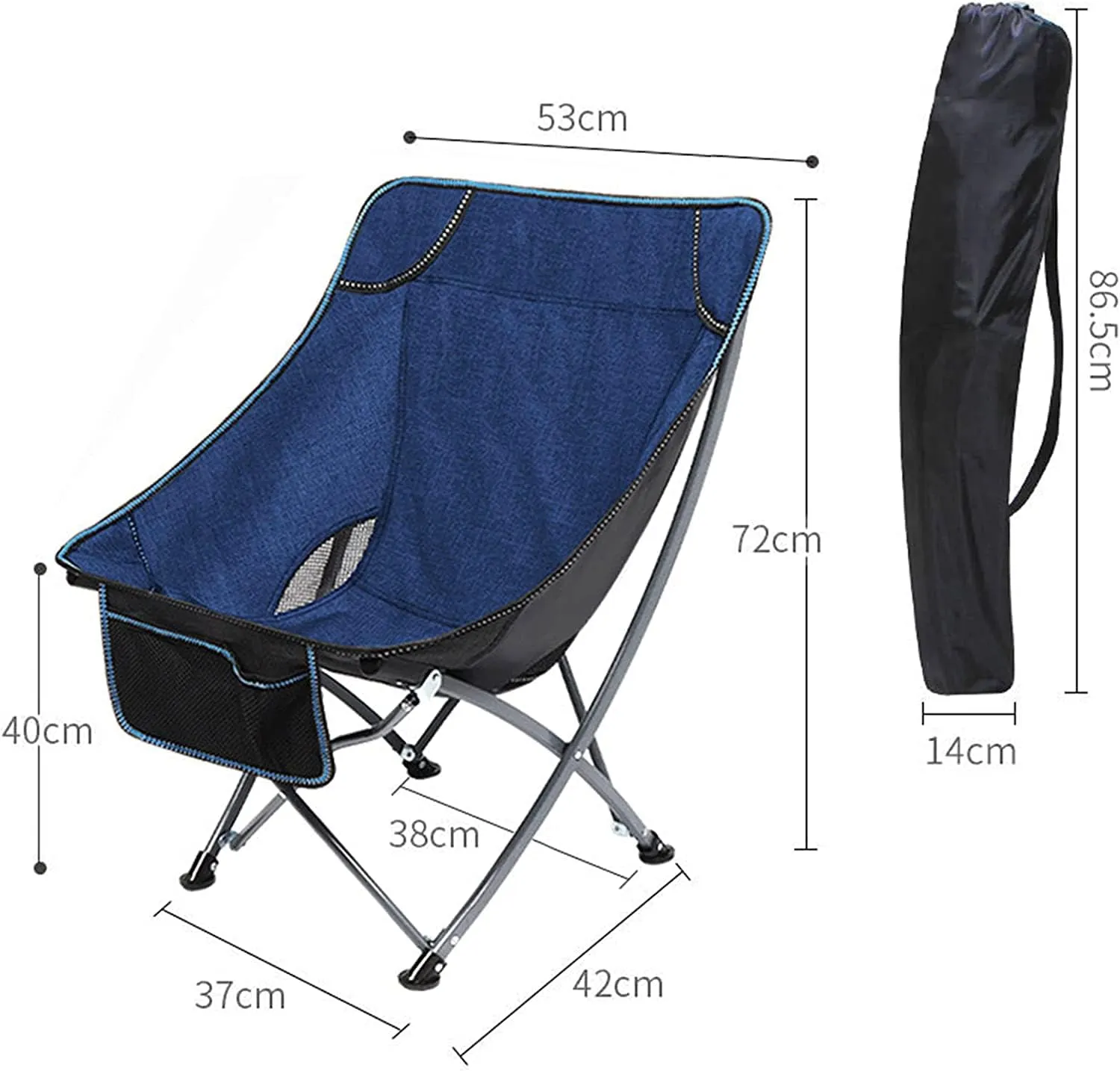 Folding Camping Chair Portable Folding Chair with Mesh Side Pocket Backrest Stool Camping Backpacking Chair for Fishing Beach Travel Picnic Indoor Outdoor Folding Chair