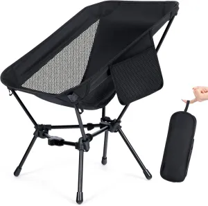 Folding Camping Chairs, Lightweight and Compact Design for Backpacking, Beach Trips, Outdoors, Black