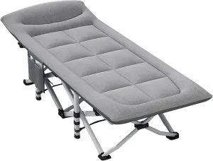 Folding Camping Cot with Mattress and Pillow, Portable No Installation Lightweight Adult Sleeping Bed for Home,Office,Camping and Travelling (Dark Grey)