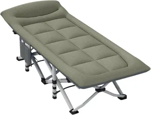 Folding Camping Cot with Mattress and Pillow, Portable No Installation Lightweight Adult Sleeping Bed for Home,Office,Camping and Travelling (Matcha Green)