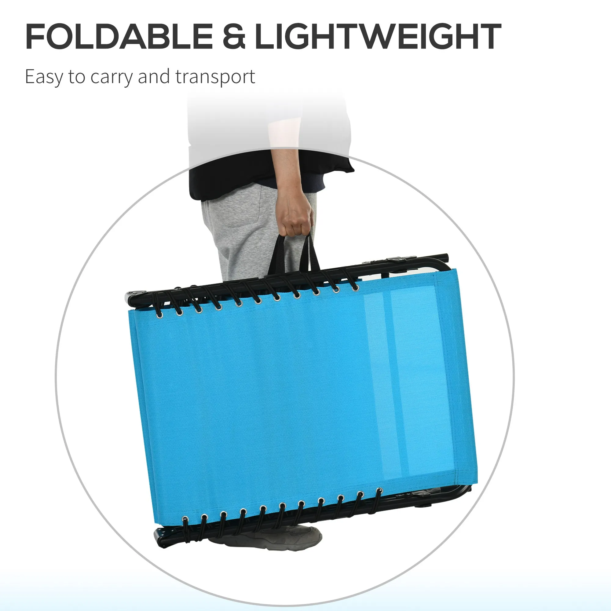 Folding Chaise Lounge Chair with 4-Position Recline, Breathable Mesh & Bungee Seat, Blue