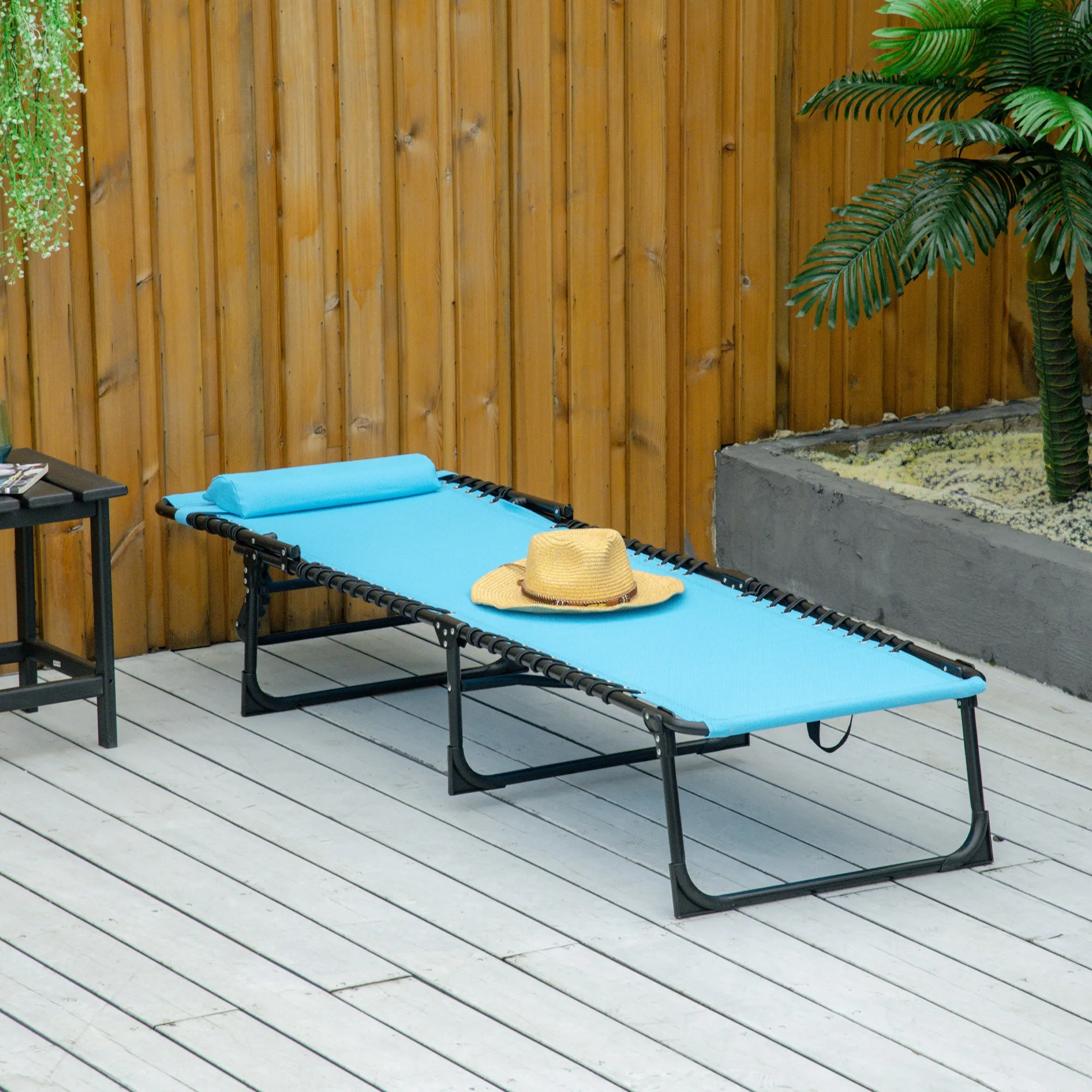Folding Chaise Lounge Chair with 4-Position Recline, Breathable Mesh & Bungee Seat, Blue