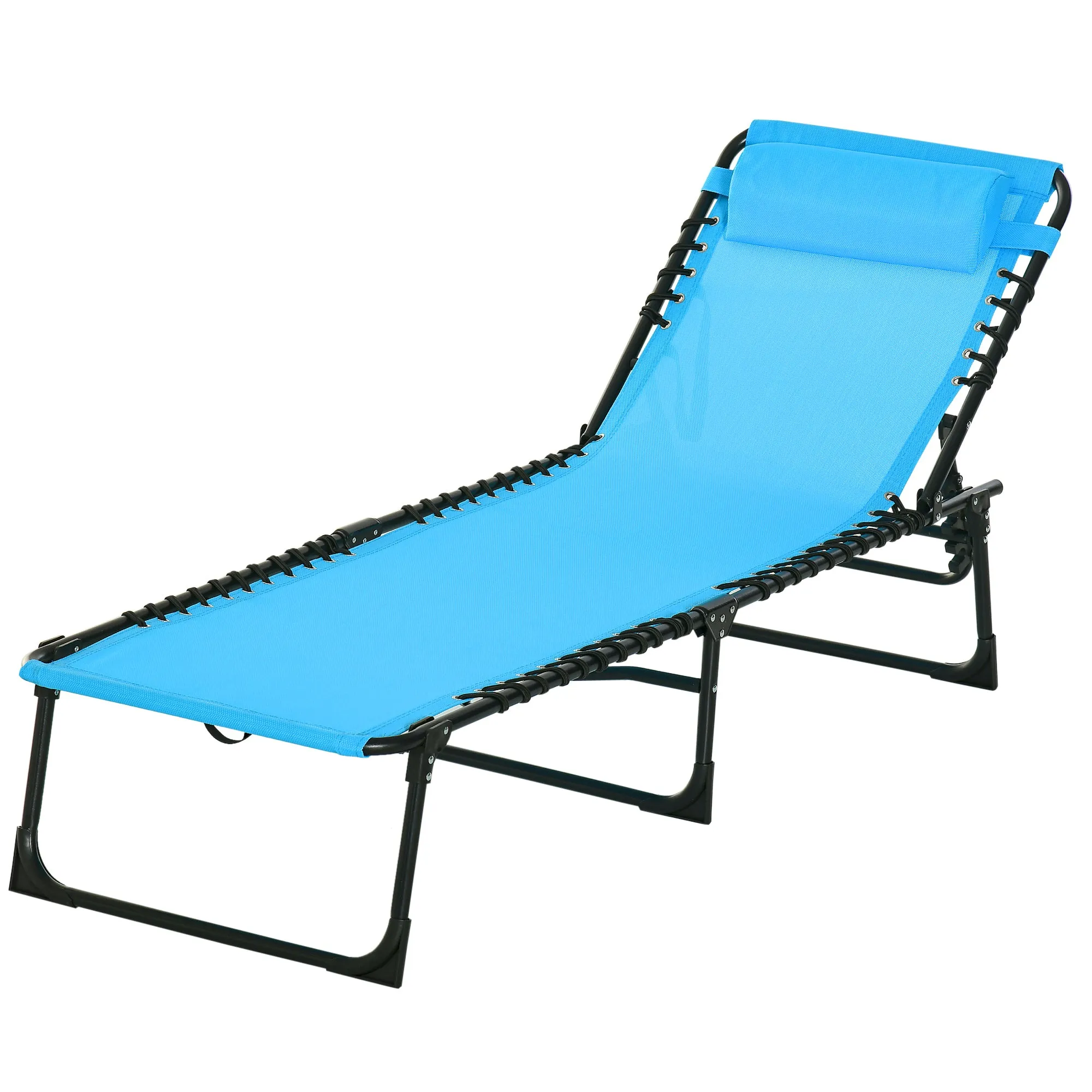 Folding Chaise Lounge Chair with 4-Position Recline, Breathable Mesh & Bungee Seat, Blue