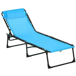 Folding Chaise Lounge Chair with 4-Position Recline, Breathable Mesh & Bungee Seat, Blue