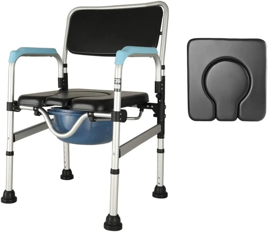 Folding Commode Foldable Light Toilet Chair, Household Mobile Bath Chair, with Soft Cushion and Back Cushion, Adult Portable Camping Toilet Stool (Color : Style 2) (Style 1)