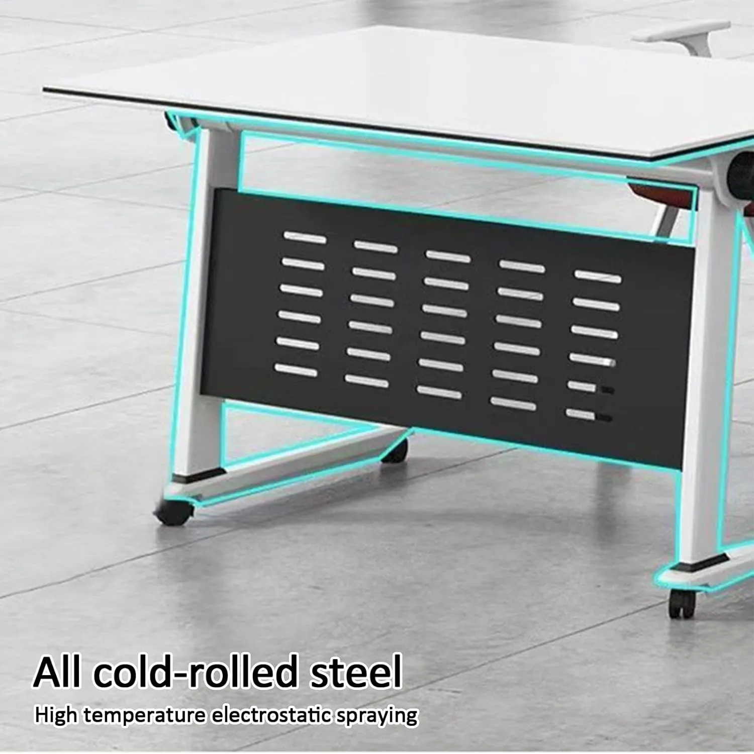 Folding Conference Table, Mobile Training Foldable with Storage Rack and Pulleys, Metal Stand, Perfect for Meeting, Training, etc, White(160x50x75cm/63x20x30in)