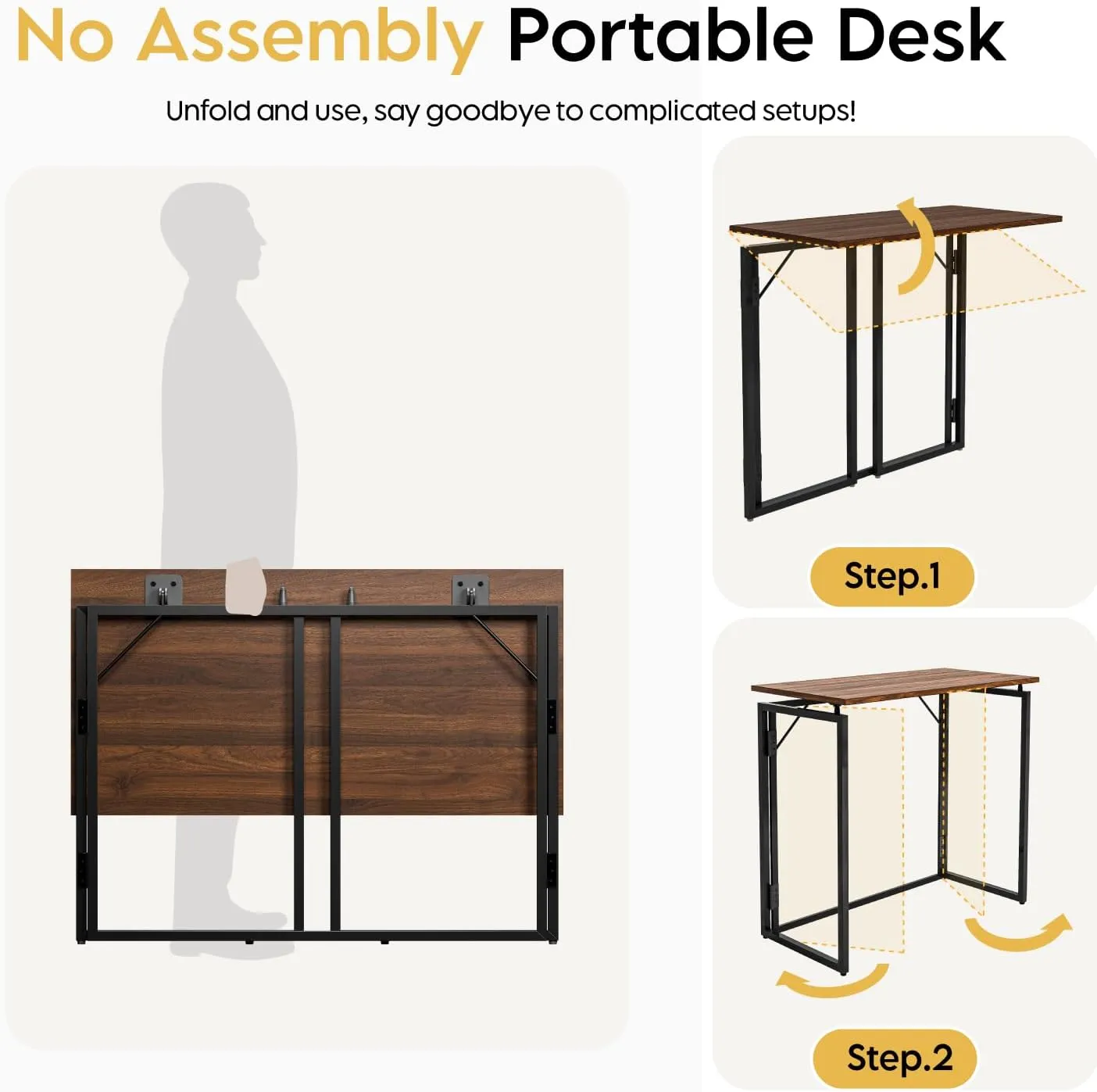 Folding Desk 30 Inch - No Assembly Small Foldable Desk for Small Space, Minimalist Space Saving Collapsible Compact Desk Portable Table for Craft, Writing, Study and Work