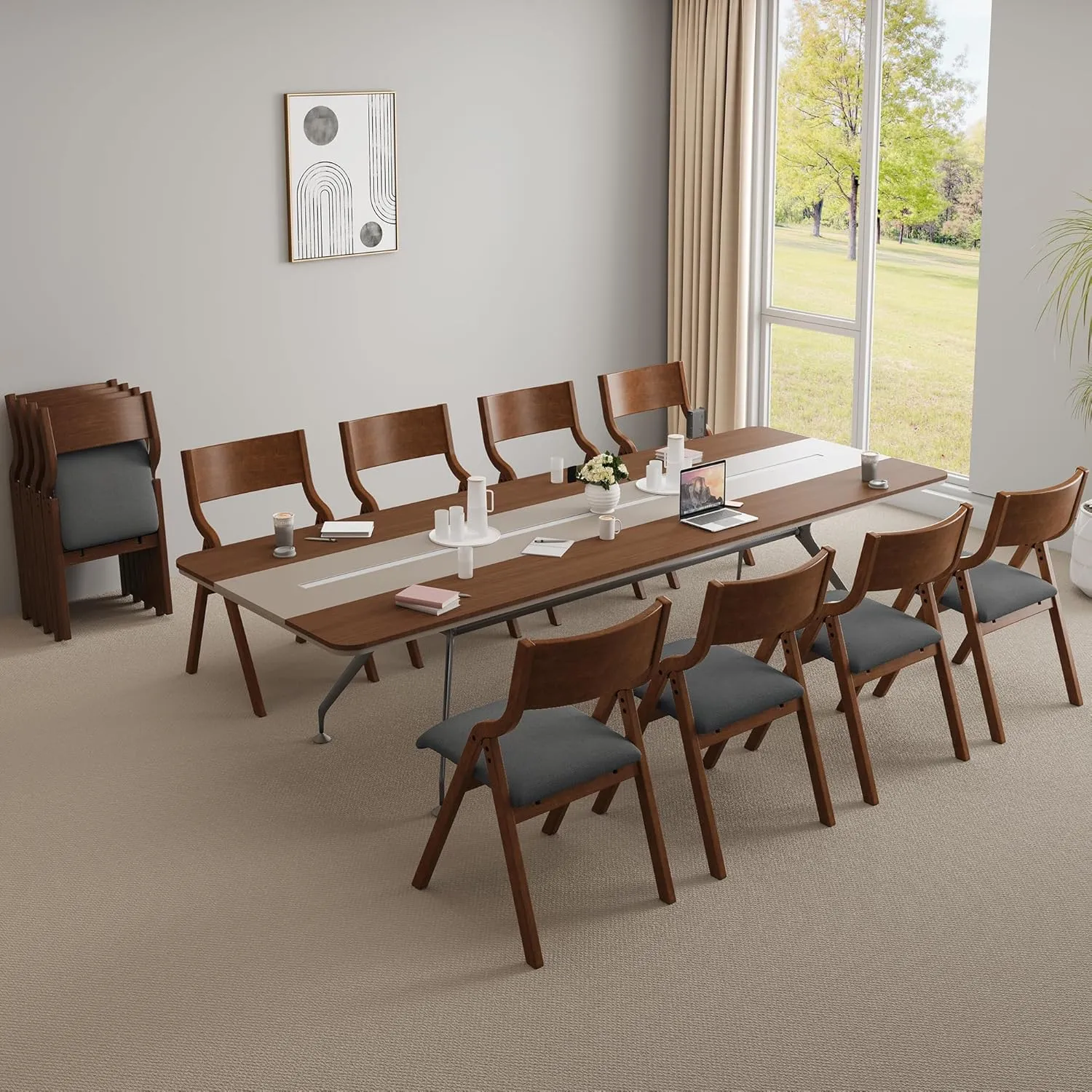 Folding Dining Chairs Set of 2, Upholstered Kitchen Chair with Padded Seat & Wood Backrest, Modern Side-Chair with Wood Legs for Home Office Living Room,No Assembly Needed,Dark Gray Walnut