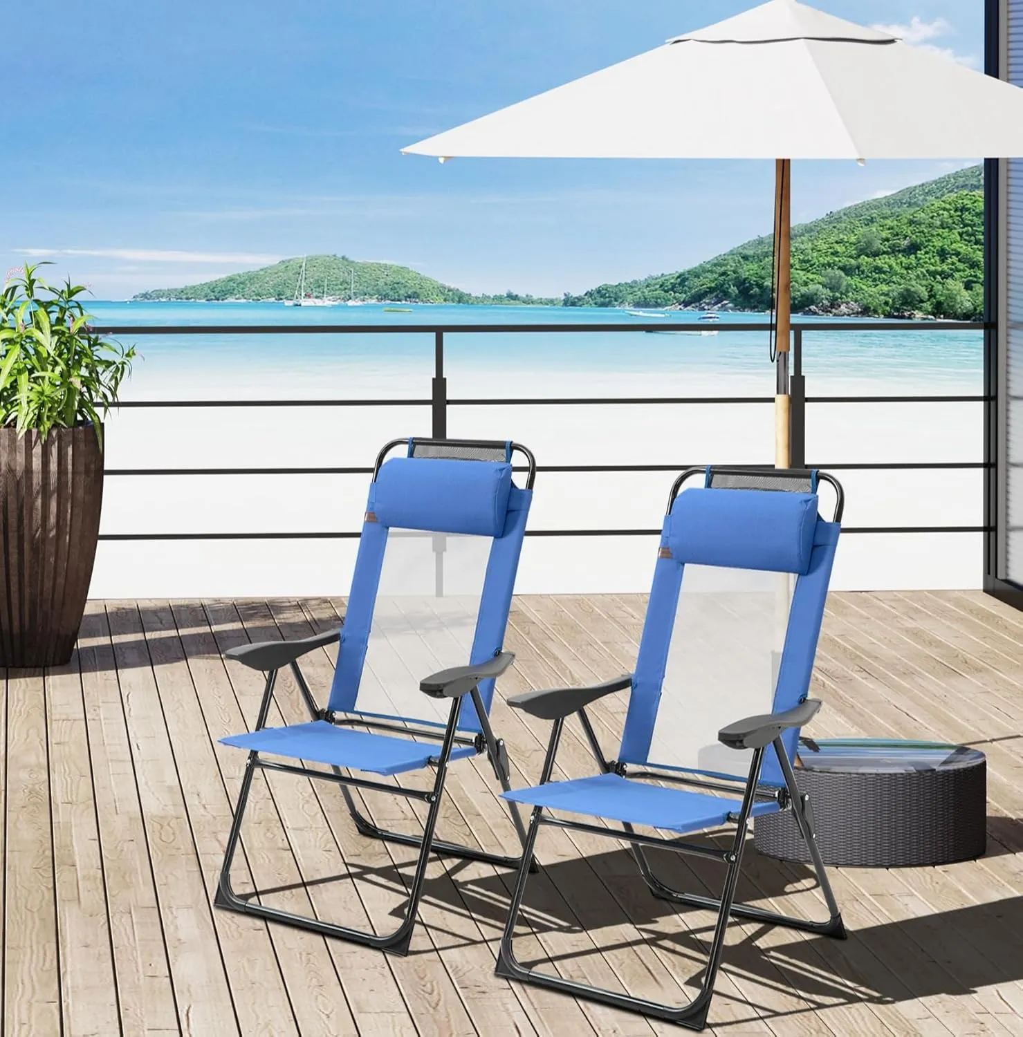 Folding Patio Chair Sillas para Patio Outdoor Patio Chairs Set of 2 Portable Dining Chair for Lawn Garden Backyard Porch and Campin, Blue