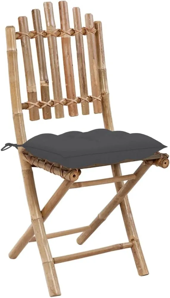 Folding Patio Chairs with Cushions Set of 2, Solid Bamboo Outdoor Dining Chairs for Garden, Patio, Lawn, Camping, Anthracite Cushions