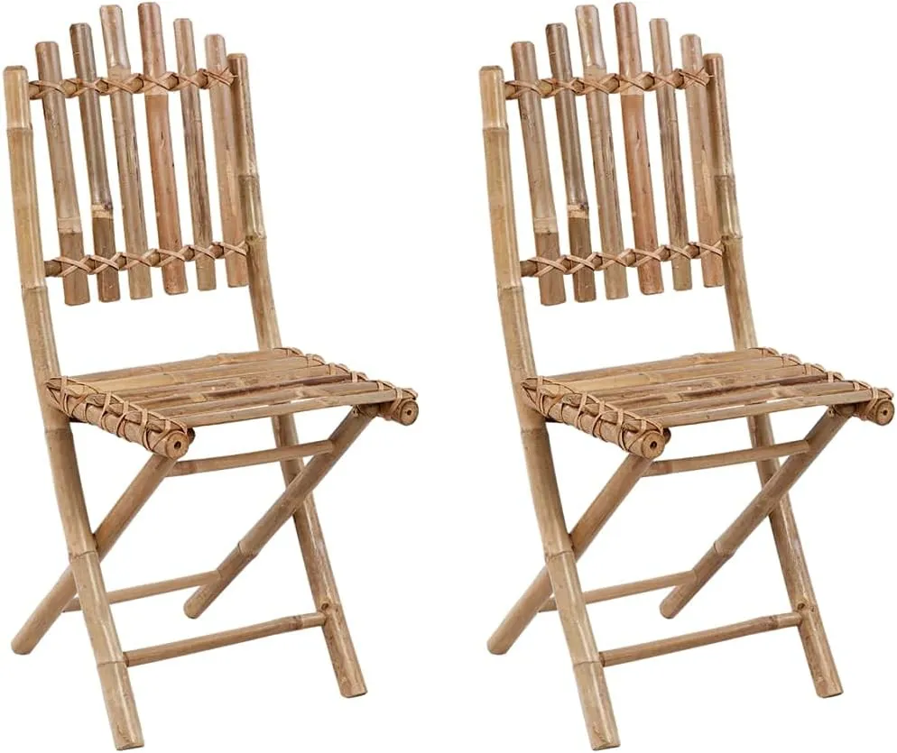 Folding Patio Chairs with Cushions Set of 2, Solid Bamboo Outdoor Dining Chairs for Garden, Patio, Lawn, Camping, Anthracite Cushions