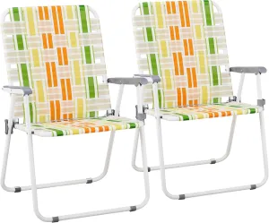 Folding Patio Lawn Webbed Chair Set of 2, Portable Outdoor Beach Chair for Adults, Camping Chair Steel Frame 300lbs Capacity for Yard, Garden Dining, Party, Picnic, 20.7" Seat Width