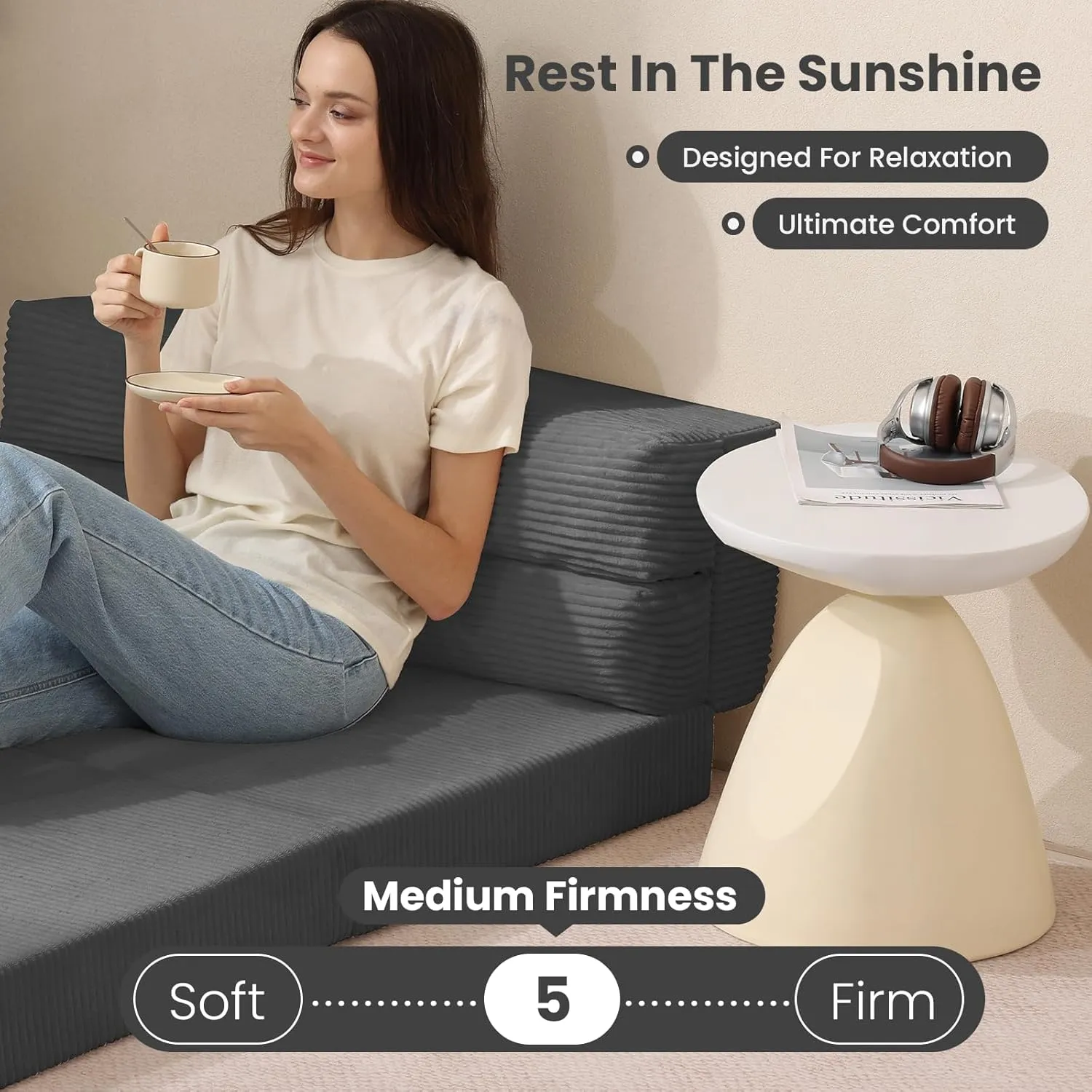 Folding Sofa Bed, Convertible Sleeper Chair with Pilow Foldable Matress, 2 in 1 Pull Out Loveseat Sofa Portable Fold Out Chair Bed Comfy Floor Couch Lounge for Living Room Bedroom,Grey,Twin