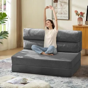Folding Sofa Bed, Convertible Sleeper Chair with Pilow Foldable Matress, 2 in 1 Pull Out Loveseat Sofa Portable Fold Out Chair Bed Comfy Floor Couch Lounge for Living Room Bedroom,Grey,Twin