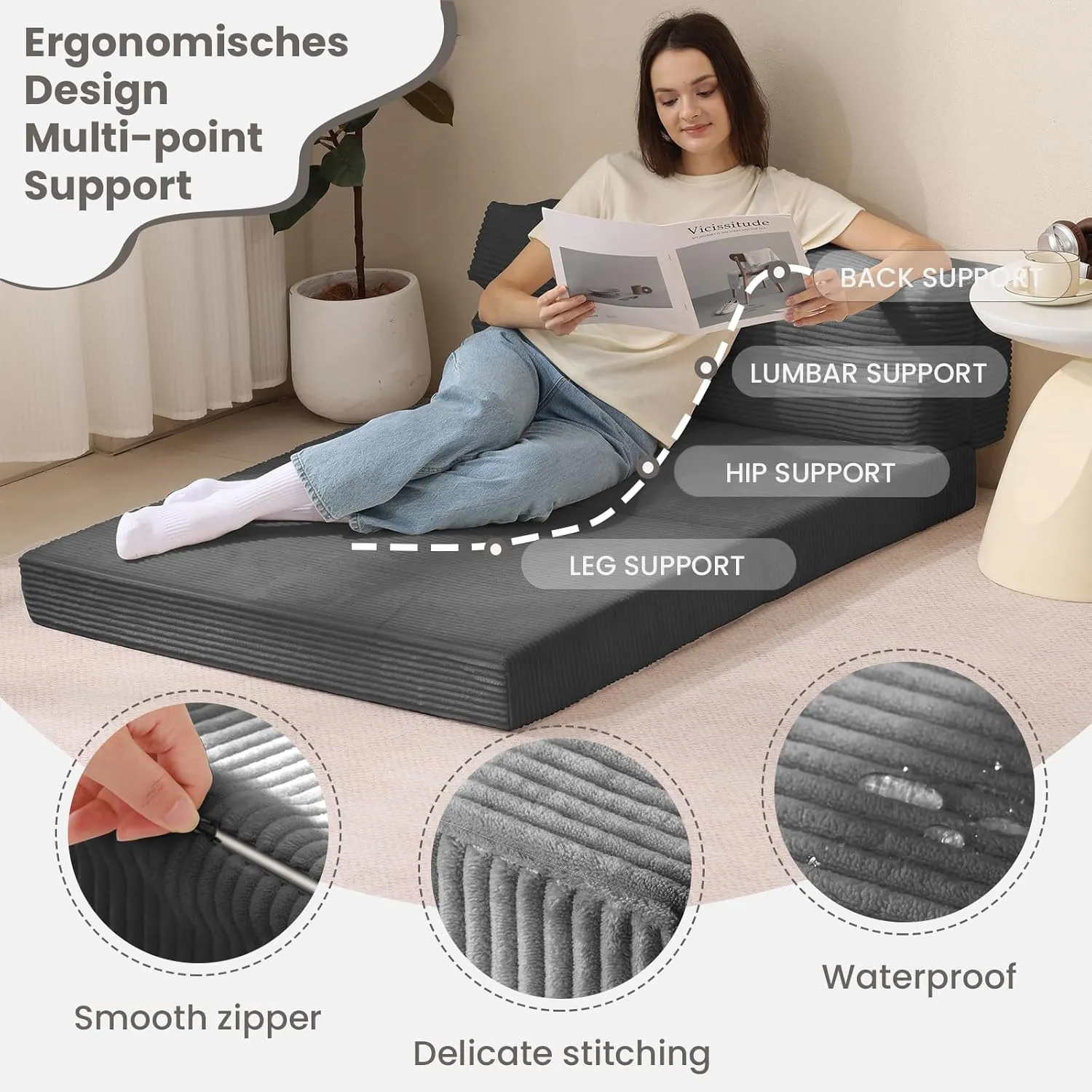 Folding Sofa Bed, Convertible Sleeper Chair with Pilow Foldable Matress, 2 in 1 Pull Out Loveseat Sofa Portable Fold Out Chair Bed Comfy Floor Couch Lounge for Living Room Bedroom,Grey,Twin