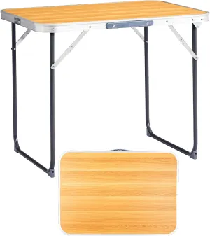 Folding Table 2.3 Foot Portable Heavy Duty Plastic Fold-in-Half Utility Table Small Indoor Outdoor Adjustable Height Folding with Carrying Handle, Camping and Party (Brown)