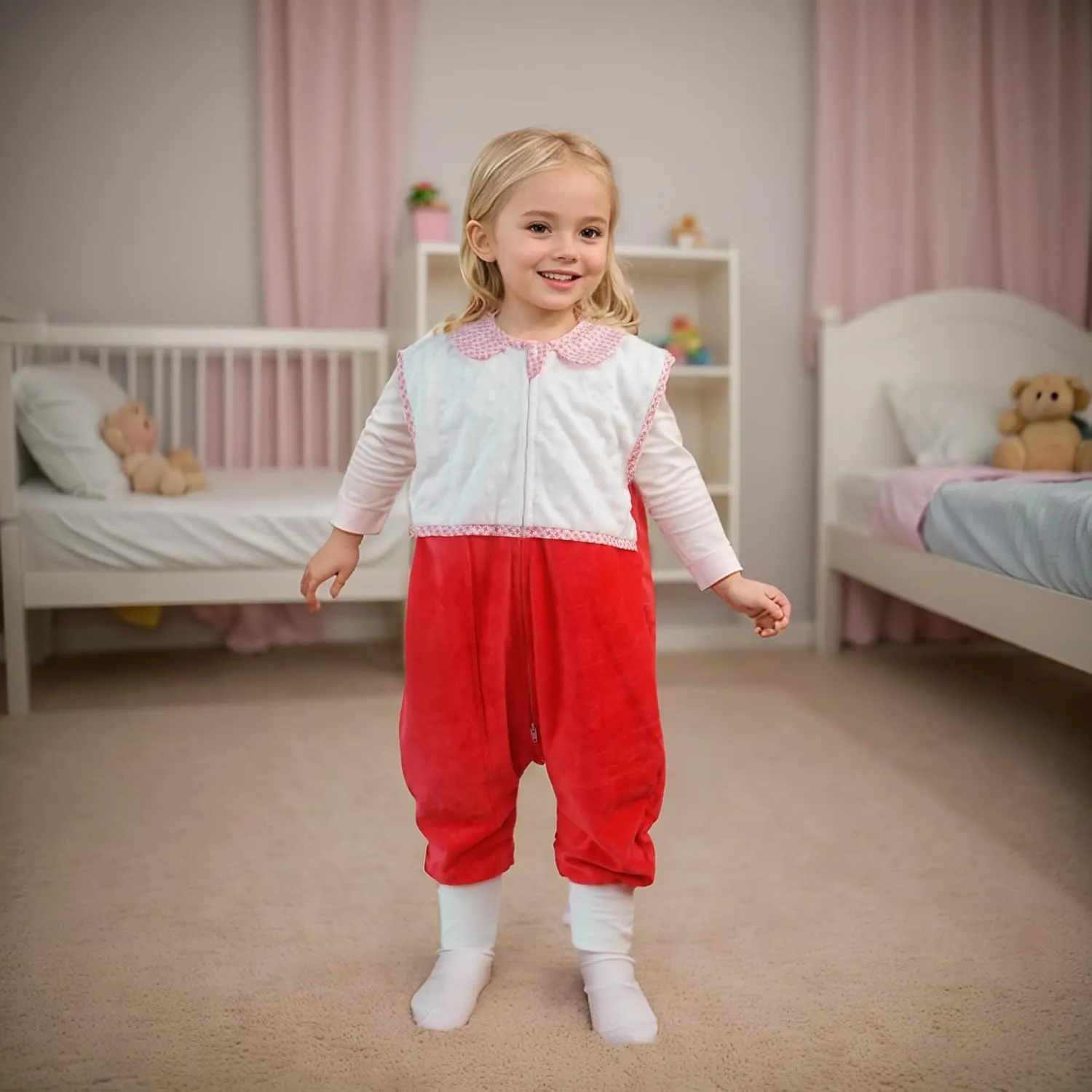 Footed Toddler Sleeping Sack (3-5T) | 1.5 TOG Baby Sleep Bag with Legs | Velour Outer, Cotton Inner | Freedom of Movement for Active Toddlers | Machine Washable Wearable Blanket