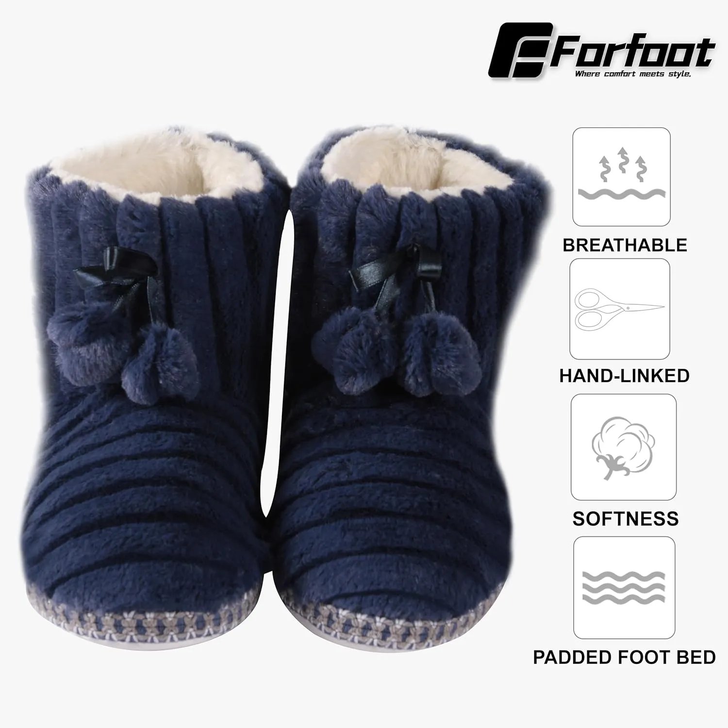 Forfoot Winter Slippers Booties for Women, Cozy Fleece House Shoes Indoor Bedroom Fuzzy Ankle Boot Slippers