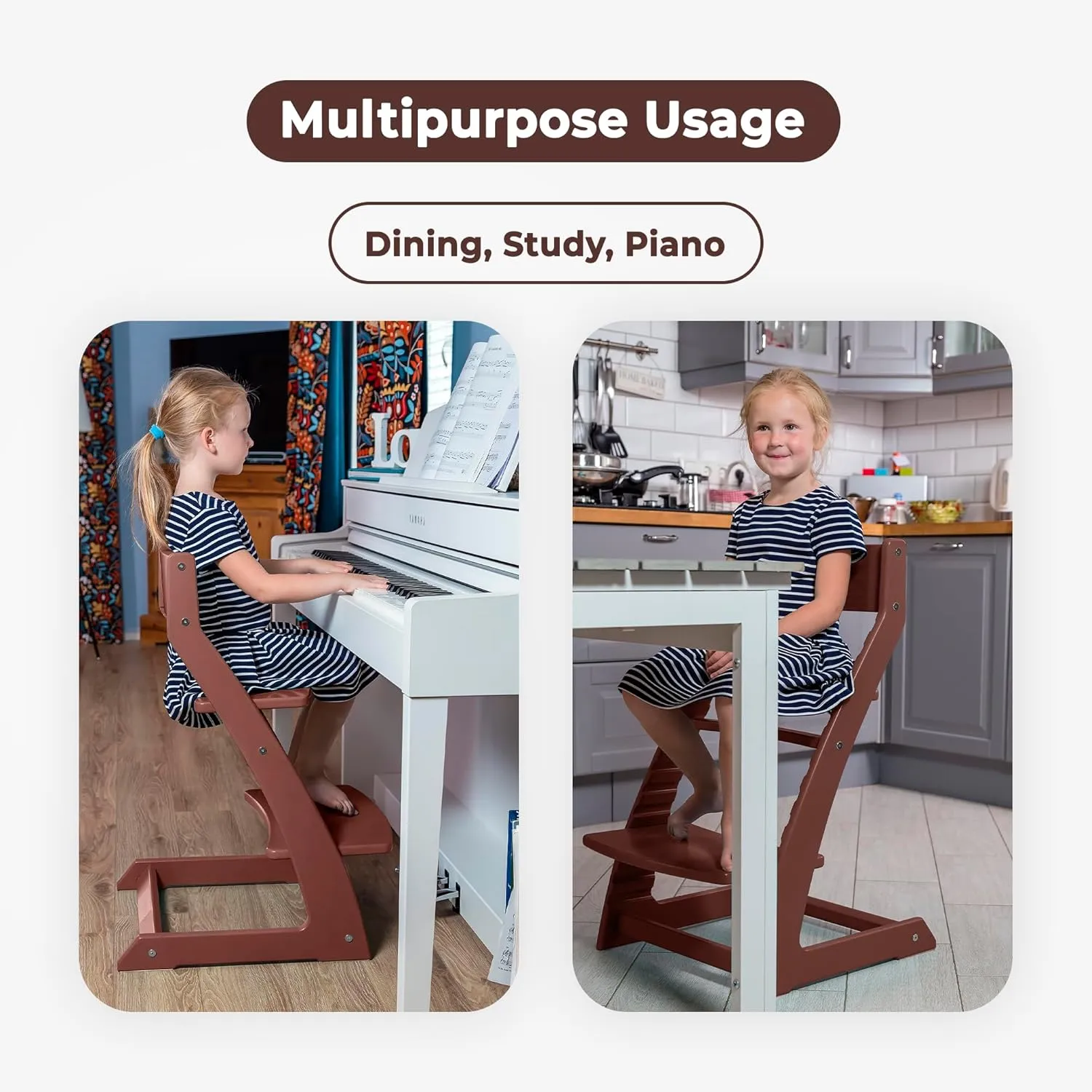 Fornel Wooden High Chair for Babies and Toddlers - Easy Clean Adjustable High Chair for Eating - Toddler HighChair for Dining Table - Montessori Baby highchair from 3 Years to 200 Lb, Grow with Child