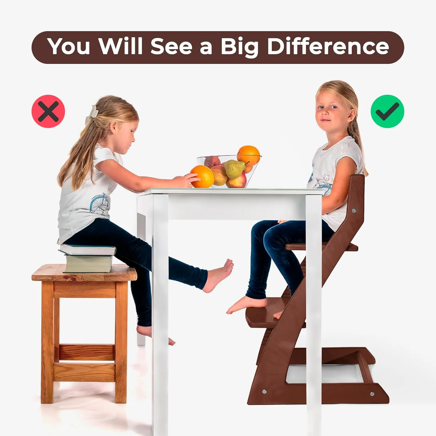 Fornel Wooden High Chair for Babies and Toddlers - Easy Clean Adjustable High Chair for Eating - Toddler HighChair for Dining Table - Montessori Baby highchair from 3 Years to 200 Lb, Grow with Child
