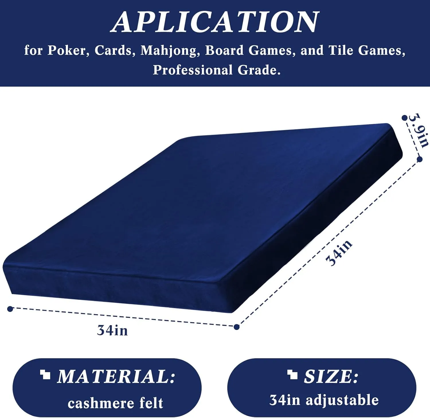 Frienda Game Table Cover Felt Game Tablecover Folding Tablecloth for Card Table for Playing Poker Cards Mahjong Jigsaw Puzzles Board Games, Table Not Included (Blue, 34 x 34 x 4 Inch)