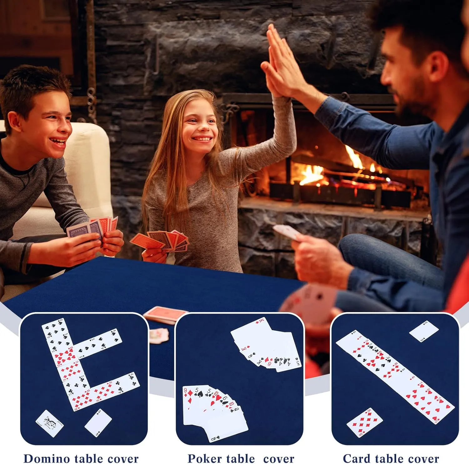 Frienda Game Table Cover Felt Game Tablecover Folding Tablecloth for Card Table for Playing Poker Cards Mahjong Jigsaw Puzzles Board Games, Table Not Included (Blue, 34 x 34 x 4 Inch)