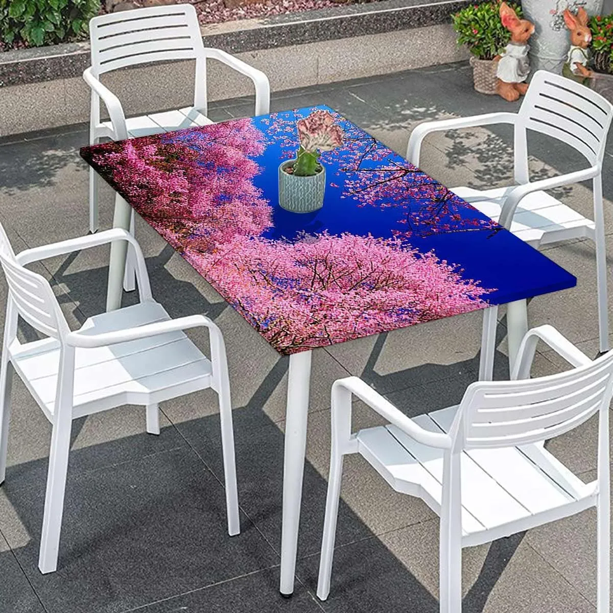 Fuchsia Blue Tablecloth for Folding Table Clear Sky Sunny Day View Country Garden Fitted Spandex Stretch Square Table Covers Caps Elastic Square Tablecloth Cherry Fits up 5 Foot Tables
