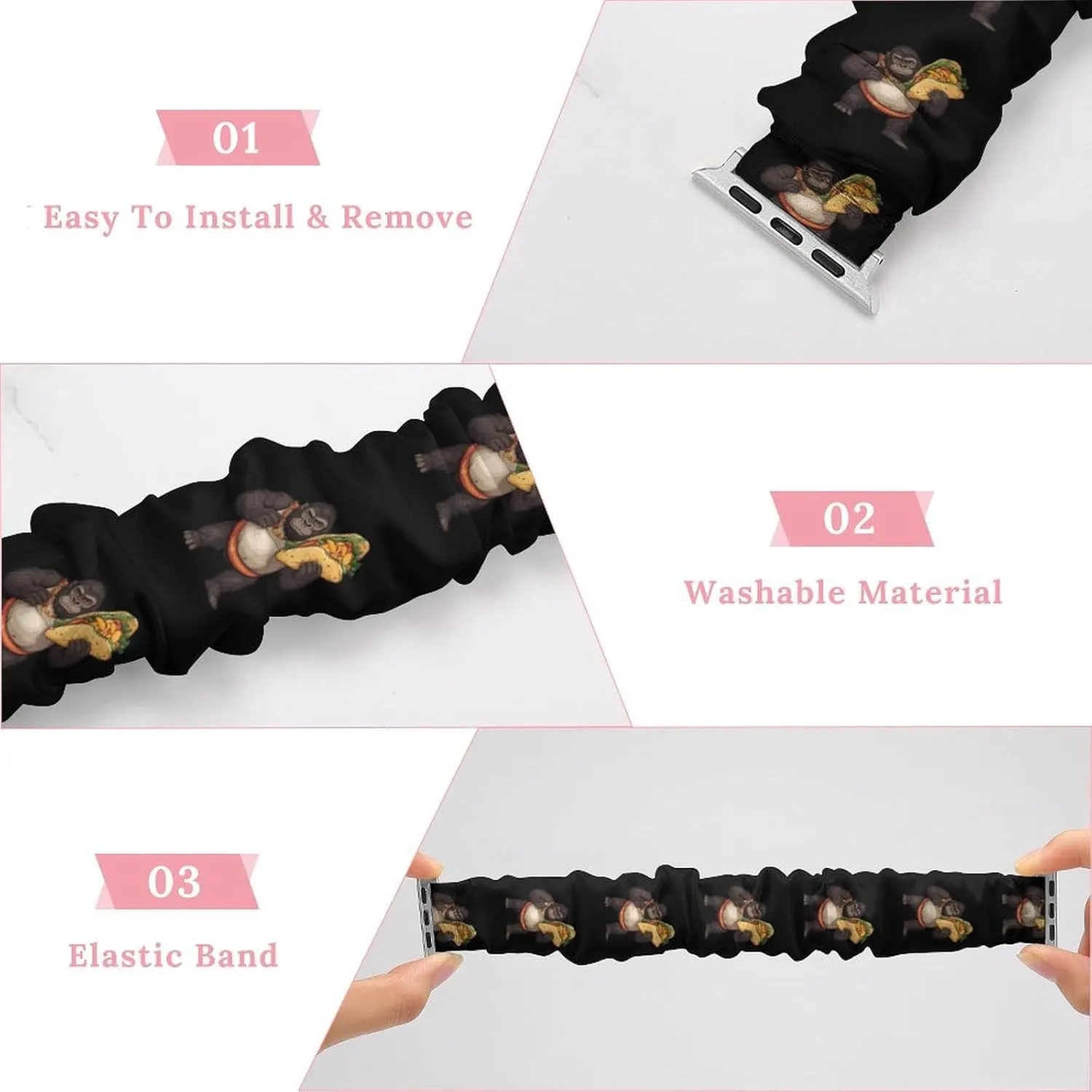 Funny Gorilla Carrying Ta-co Mexican Food Fashion Watch Strap Scrunchies Wristbands Compatible With IWatch Series