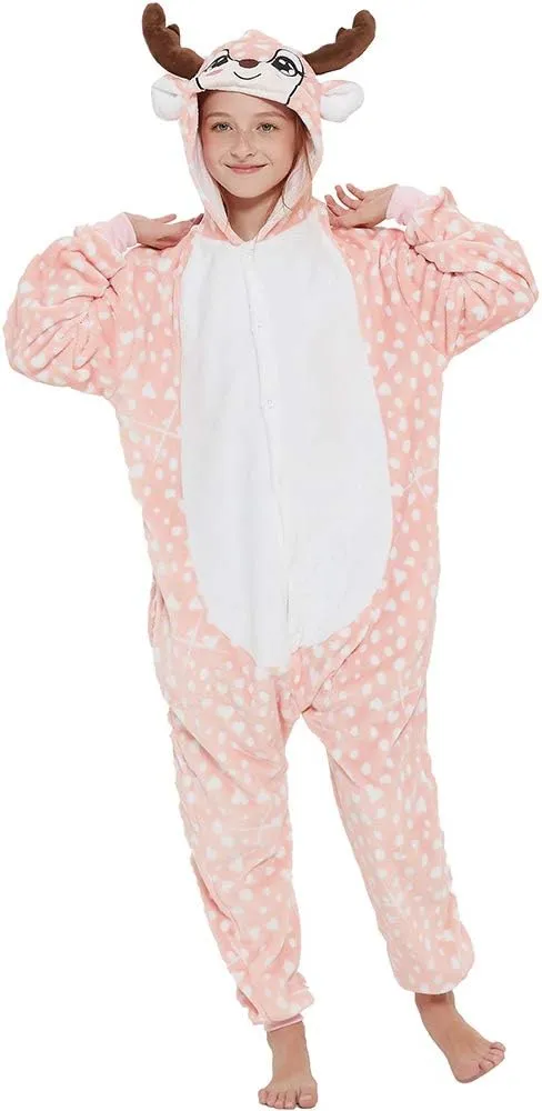 Funny Kids Deer Onesie Pajamas Reindeer Costume Girls Boys Halloween Christmas Party Cosplay