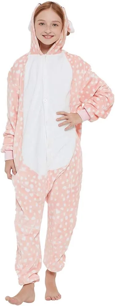Funny Kids Deer Onesie Pajamas Reindeer Costume Girls Boys Halloween Christmas Party Cosplay