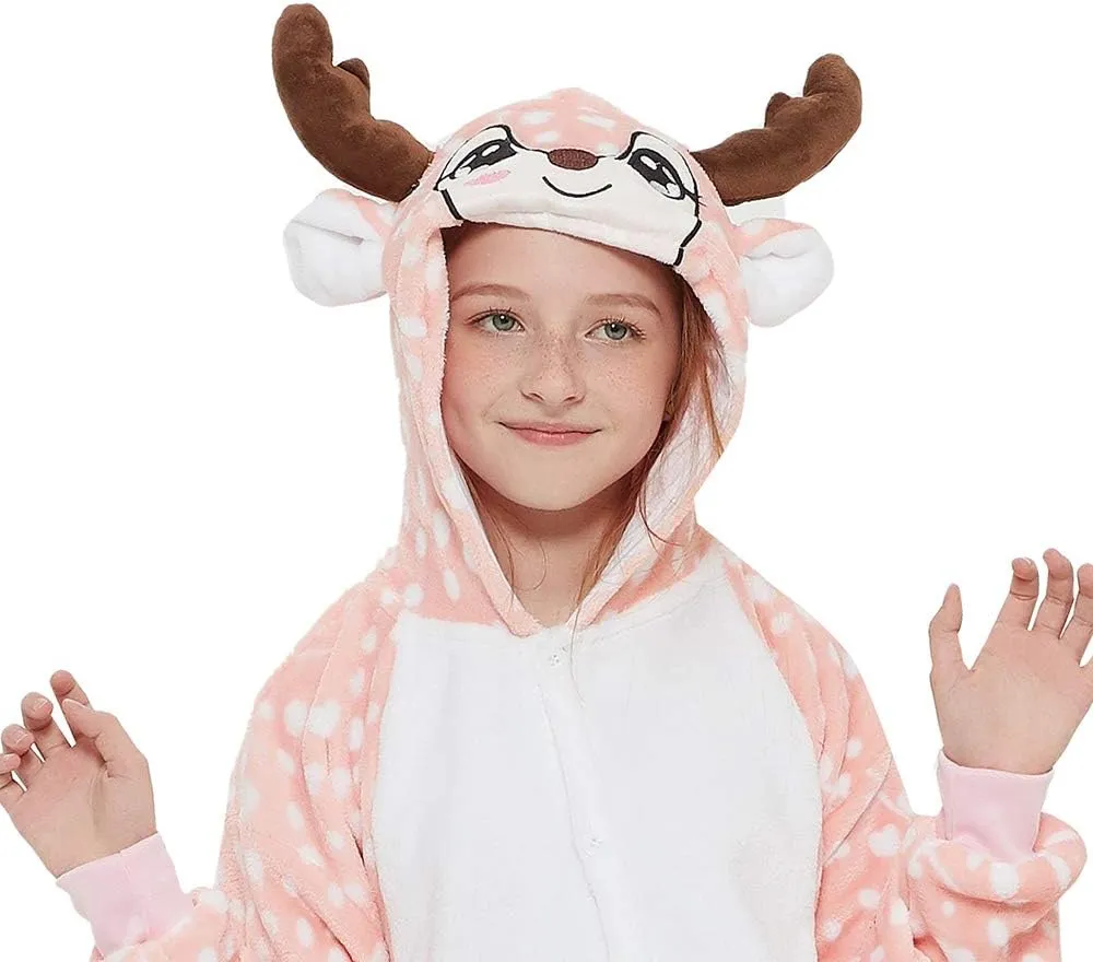 Funny Kids Deer Onesie Pajamas Reindeer Costume Girls Boys Halloween Christmas Party Cosplay