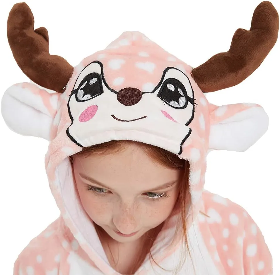 Funny Kids Deer Onesie Pajamas Reindeer Costume Girls Boys Halloween Christmas Party Cosplay