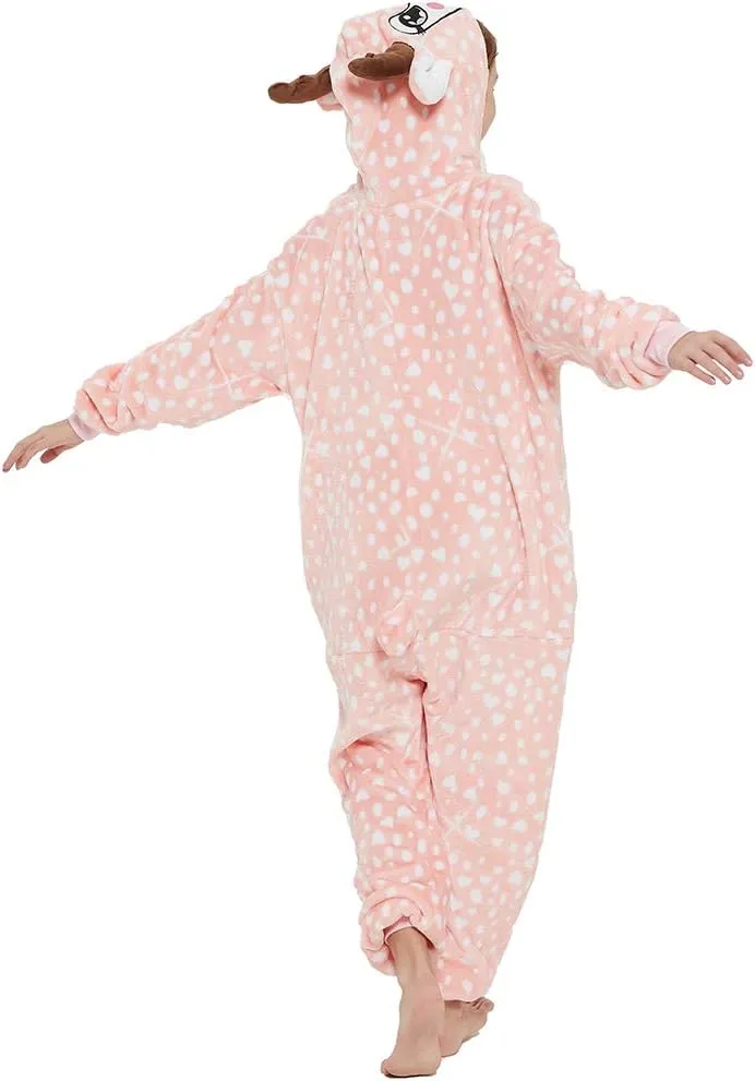 Funny Kids Deer Onesie Pajamas Reindeer Costume Girls Boys Halloween Christmas Party Cosplay