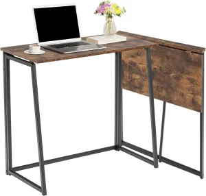 FurnitureR Folding Writing Desk, 31.5 Inches Foldable Home Office Desk, Space Saving Computer Study Table Compact Workstation for Small Space, Vintage Brown