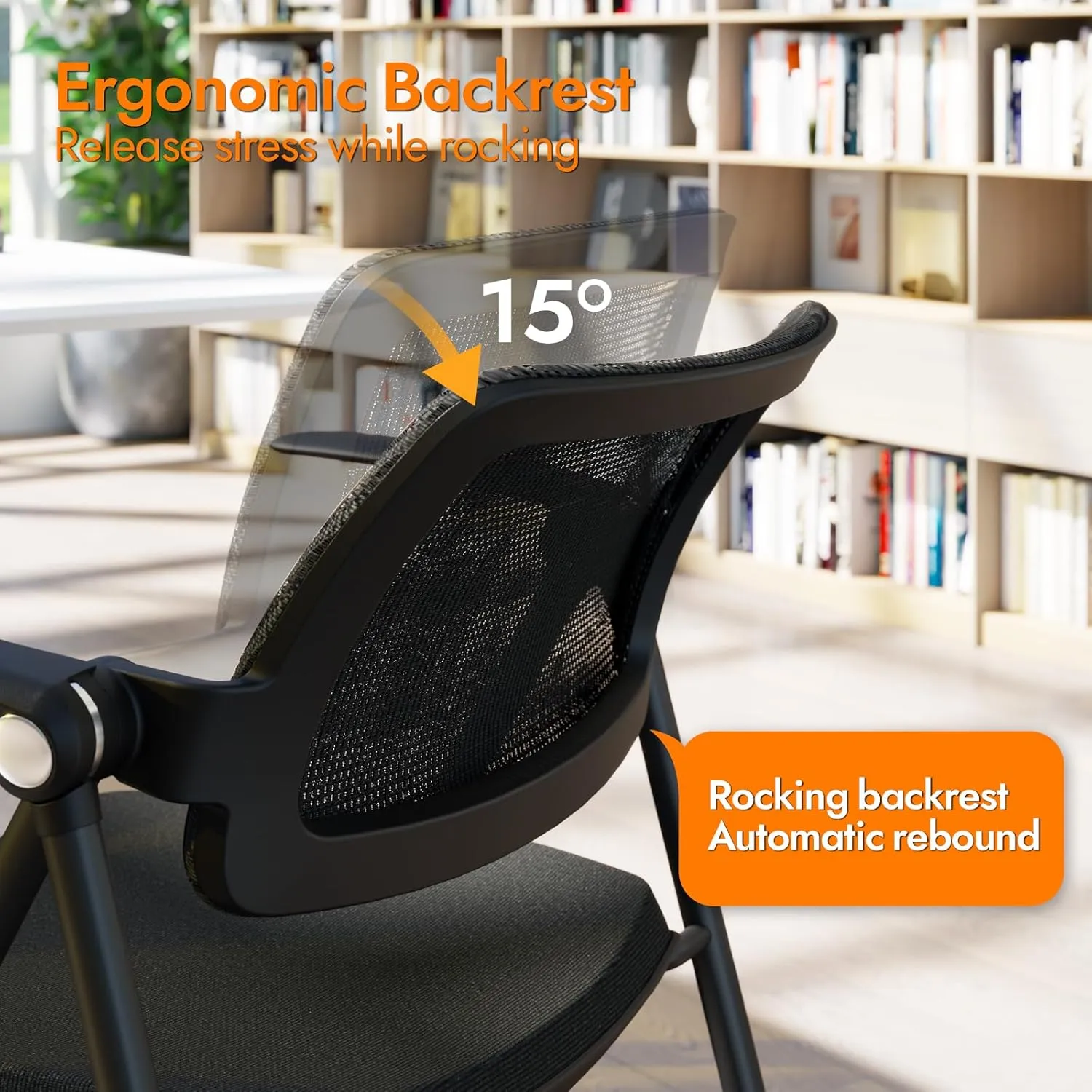 FYLICA Stackable & Foldable Office Chair Set of 2, Folding Desk Chair with Flip-Up Armrest, Breathable Mesh, Thick Seat Cushion & Rocking Backrest, Conference Room Chair with Wheel (Black)