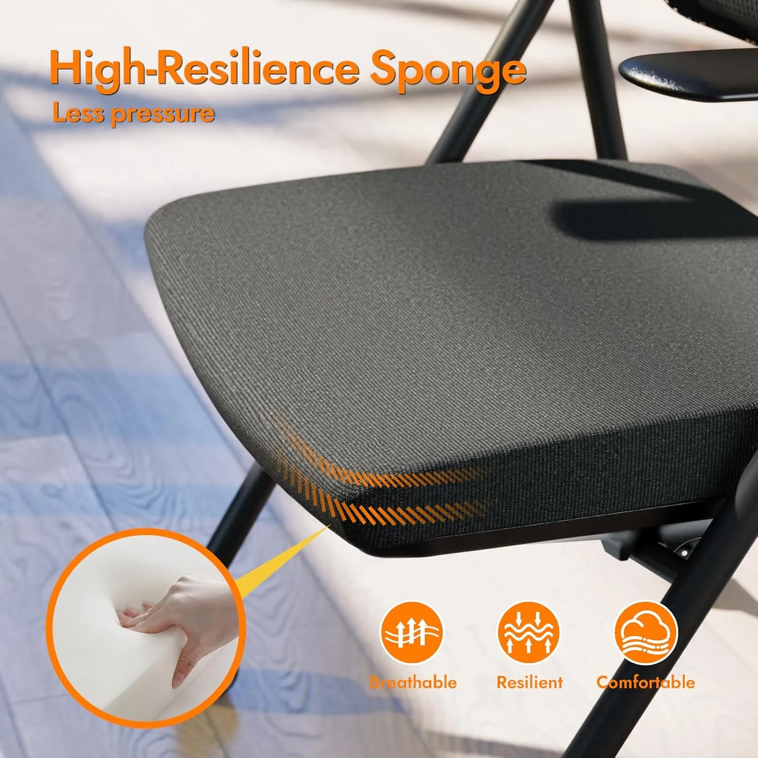 FYLICA Stackable & Foldable Office Chair Set of 2, Folding Desk Chair with Flip-Up Armrest, Breathable Mesh, Thick Seat Cushion & Rocking Backrest, Conference Room Chair with Wheel (Black)