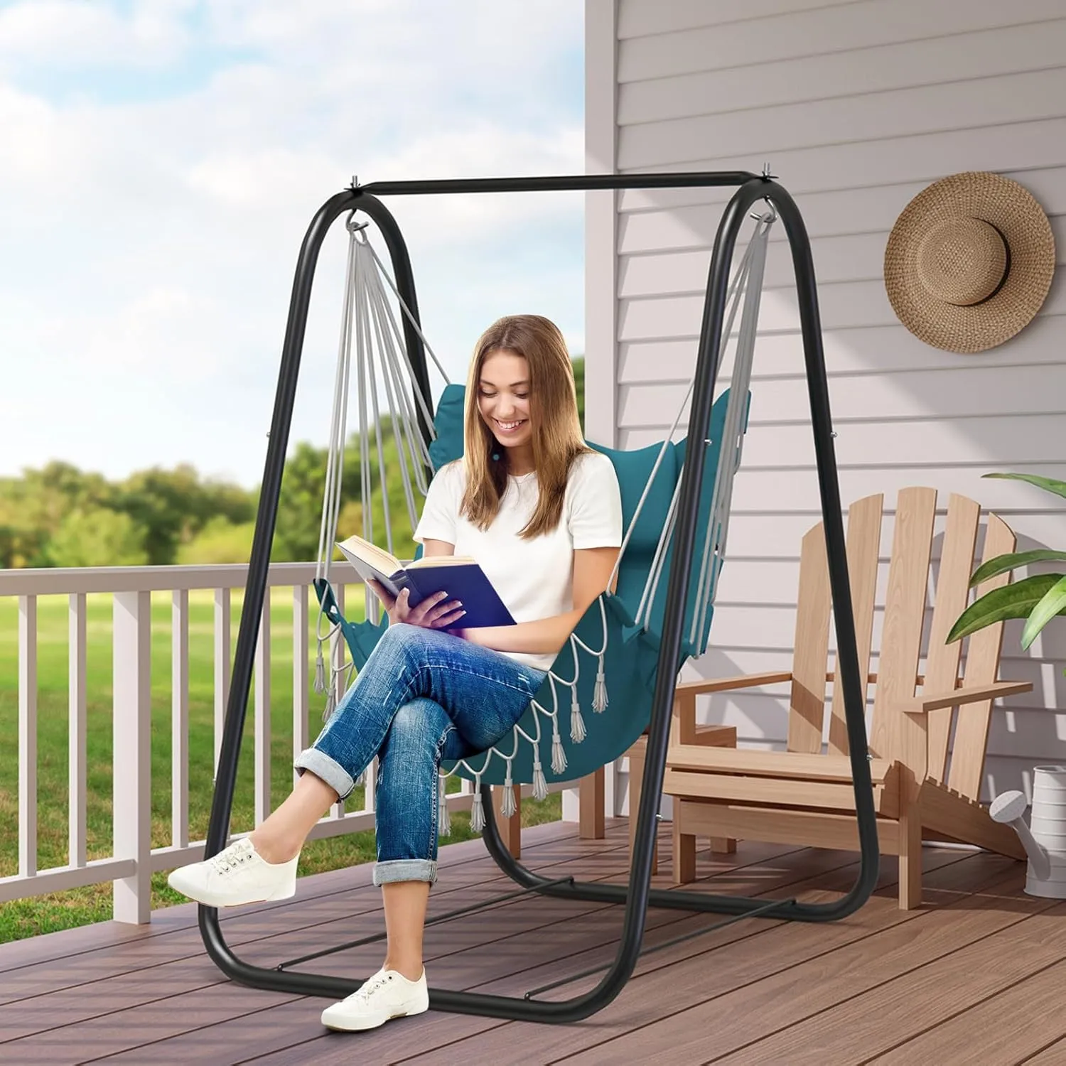 G TALECO GEAR Hammock Chair with Stand,Heavy-Duty and Rustproof Hanging Chair with Stand,Hammock Swing Chair Stand,for Indoor Outdoor Patio Yard Garden Porch (Aqua)