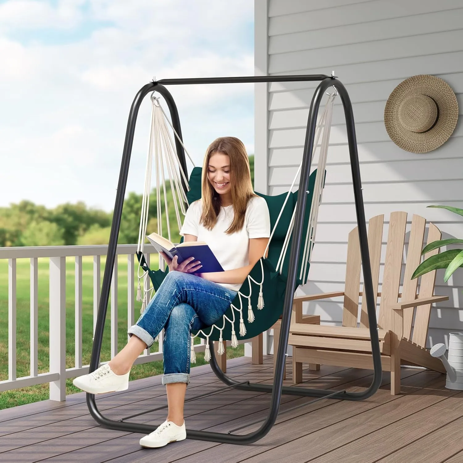 G TALECO GEAR Hammock Chair with Stand,Heavy-Duty and Rustproof Hanging Chair with Stand,Hammock Swing Chair Stand,for Indoor Outdoor Patio Yard Garden Porch (Green)