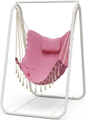 G TALECO GEAR Hammock Chair with Stand,Heavy-Duty and Rustproof Hanging Chair with Stand,Hammock Swing Chair Stand,for Indoor Outdoor Patio Yard Garden Porch (Pink)